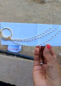 Diamond Gold Plated Nose Ring with 3 Chains