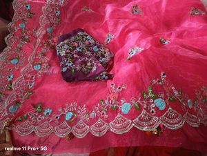 Elegant Pink Embroidered Saree