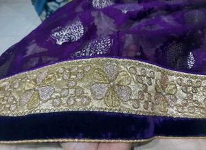 Purple Embroidered Chiffon Fabric