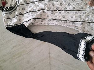 White &amp; Black Embroidered Kurti