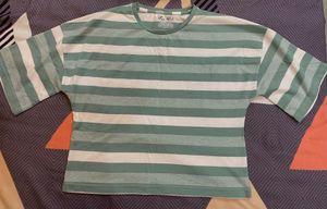 Green And White Color Crop Top