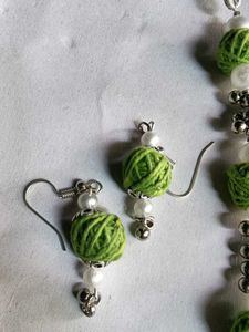 Green Beaded Necklace and Earring Set