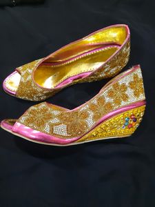 Embellished Peep-Toe Wedge Heels