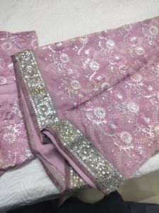 Pink Party Saree With Silver Work