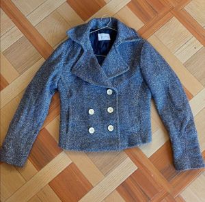 Chic Blue Tweed Peacoat Jacket