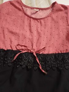 Pink &amp; Black Lace Trim Blouse