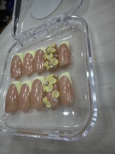 Butter Yellow French Tip Nails With 3d Flower Nail