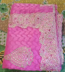 Elegant Pink Embellished Saree