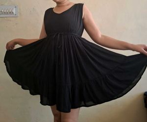 Black Flared Dress With Adjustable Tie Knot