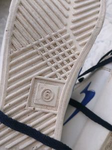 White &amp; Navy High-Top Sneakers