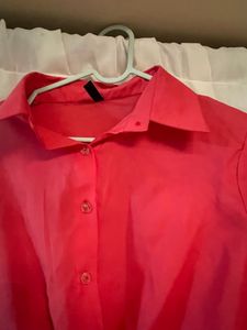 Sfront knot cropped pink with bell sleeves shirt