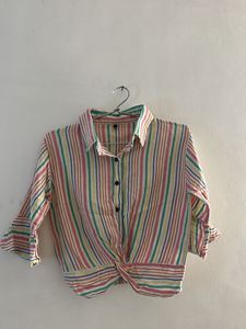 Striped Button-Down Crop Shirt