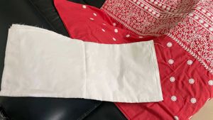 Red &amp; White Embroidered Salwar Kameez Material