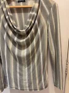 Chic Striped Cowl Neck Long Sleeve Top