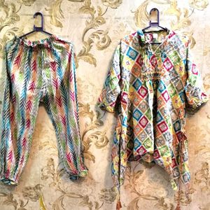 Multicolour Co-ord With Afghani Pant Set.Size 42.