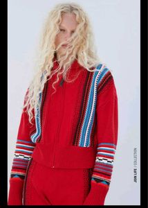Zara Red Patterned Knit Jacket