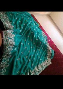 Elegant Teal Saree With Stitched Blouse