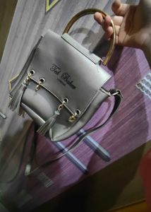 Gray Crossbody Bag with Gold Hardware