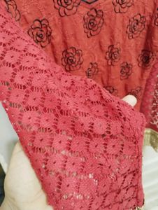 Pakistani Red Cotton Embroidered Kurta
