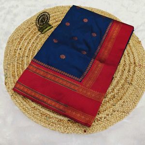 Elegant Blue & Red Saree