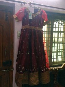 Girls' Festive Maroon long frock