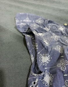 Blue Floral Ruffle Sleeve Top