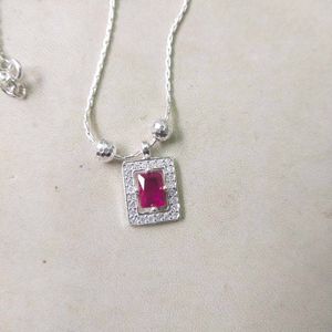 925 Pure Silver Ruby Pendant Necklace