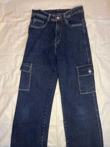 Dark-Wash Denim Cargo Jeans