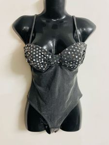 Women Grey Sequin Bodysuit