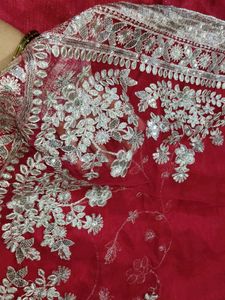 Rose Embroidered Net Saree