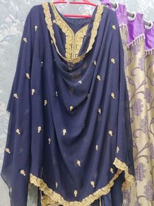 Navy Blue Embroidered Suit