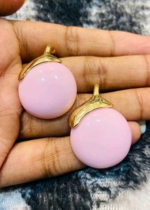 Pink &amp; Gold Round Stud Earrings