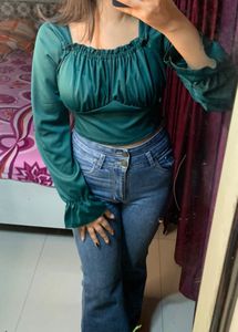 Rose Ruched Long Sleeve Crop Top