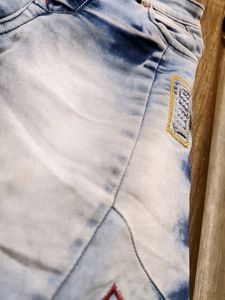 Boys Mid Rise Designer Damage Jeans Light Blue