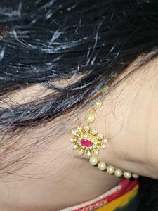 Pearl Necklace &amp; Earring  Set chopper light golden