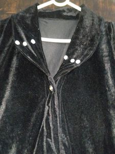Long Velvet Coat In Black With Beautiful Button