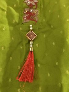 Dusky Green Kurti With Golden Detailing