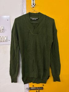 Green V-Neck Knit Sweater