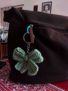 Green Bow Crochet Keychain