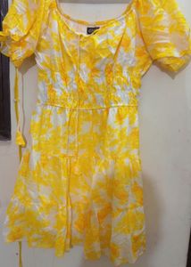 Yellow Floral Tiered Mini Dress
