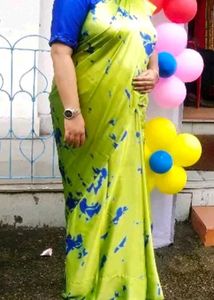 satin Elegant Green & Blue Saree