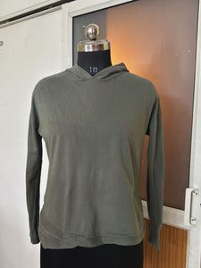 AJIO Olive Green Hoodie Top
