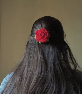 Red Rose Crochet Hair Clip