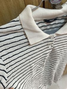 Yousta Striped Knit L Polo Top
