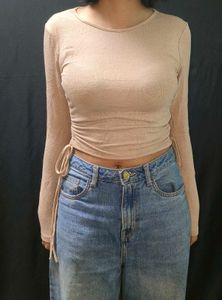 Beige Long Sleeve Crop Top