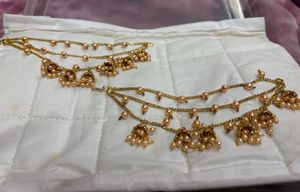 Gold Plated Jhumka Style Ear Chains with Pearls