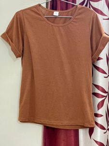 Brown Rolled Sleeve Tee