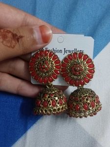 Red Jhumka Earrings