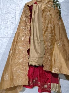 Red Velvet Embroidered Kurti