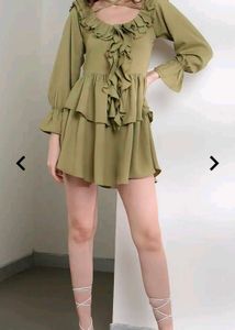 Shein flounce sleeve ruffled mini skater dress